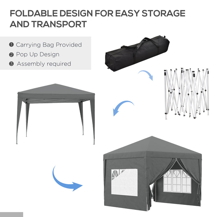 Water-Resistant Pop-Up Gazebo 3x3m with Carry Bag - Outdoor Tent Canopy with 2 Windows for Weddings, Parties, Camping - Ideal Shelter for Garden Events, Grey
