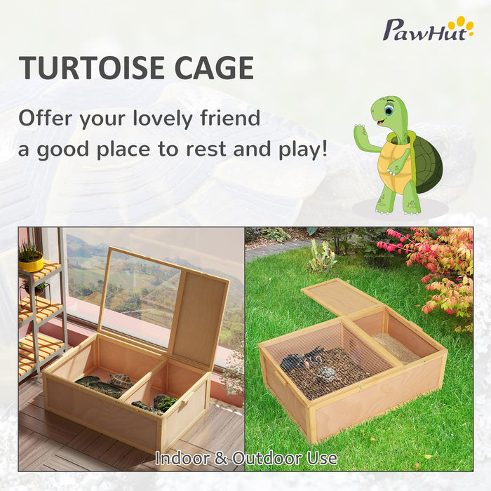 Wooden Tortoise Habitat - 94 cm Two-Room Turtle Terrarium for Small Reptiles, Natural Look - Ideal for Pet Safety and Comfort