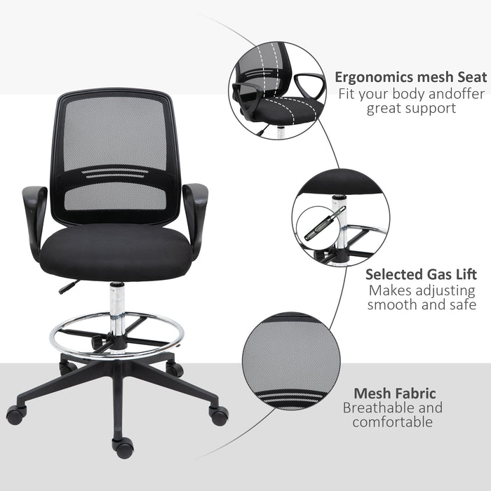 Ergonomic Mesh Drafting Chair - Tall, Adjustable-Height Office Seat with Footrest & 360° Swivel - Ideal for Architects and Artists