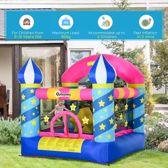 Castle Stars Inflatable Bounce House with Basketball Hoop - Sturdy Trampoline, Included Inflator, 2.25 x 2.2 x 2.15m - Fun Play Area for Kids Aged 3-12 Years