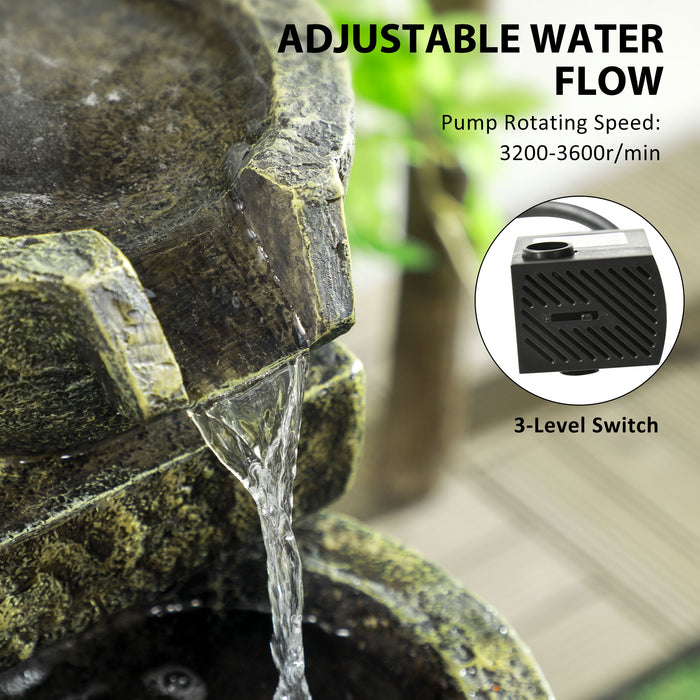 4-Tier Stone-Like Waterfall Fountain - Adjustable Flow Garden Water Feature with Black and Yellow Accents - Soothing Outdoor Decor for Patios and Gardens