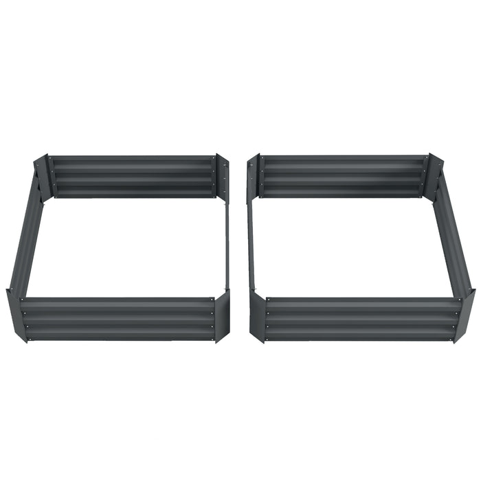 291L Raised Garden Bed Twin-Pack - Elevated Galvanised Planter Box for Flowers and Herbs, 100x100x30cm, Dark Grey - Ideal for Urban Gardeners & Small Outdoor Spaces