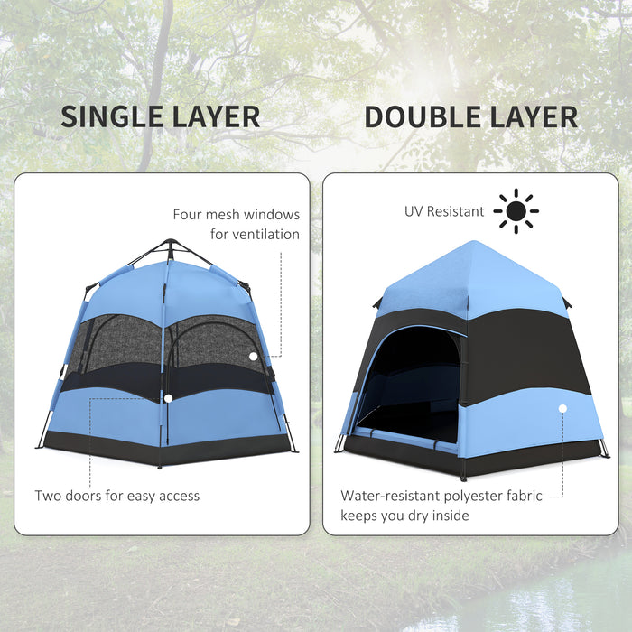 4 Person Hexagon Dome Tent with Double Layer Protection - Waterproof Rainfly and Welded Floors for Outdoor Camping - Portable Shelter with Hanging Hook and Travel Carry Bag
