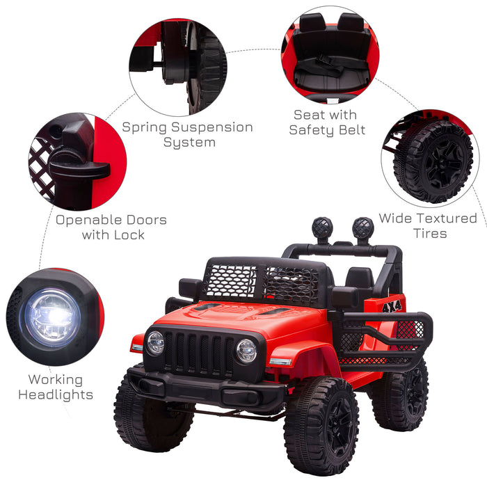 12V 2-Motor Electric Ride-On Truck for Kids - Battery-Powered Car with Horn, Lights, and Parental Remote Control - Off-Road Adventure Toy for Ages 3-6, Red