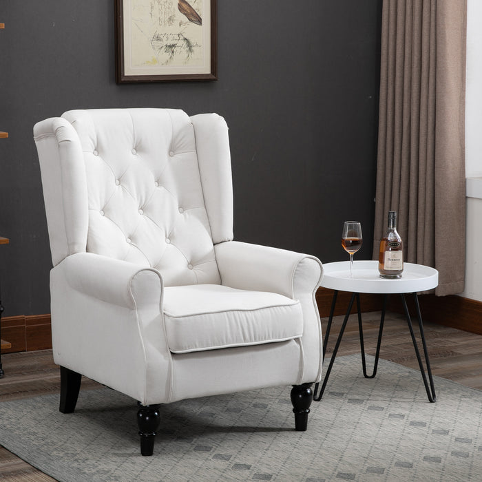 Wingback Accent Chair - Retro Button Tufted Upholstered Design for Elegance - Ideal Comfy Seating for Living Room and Bedroom, Cream White