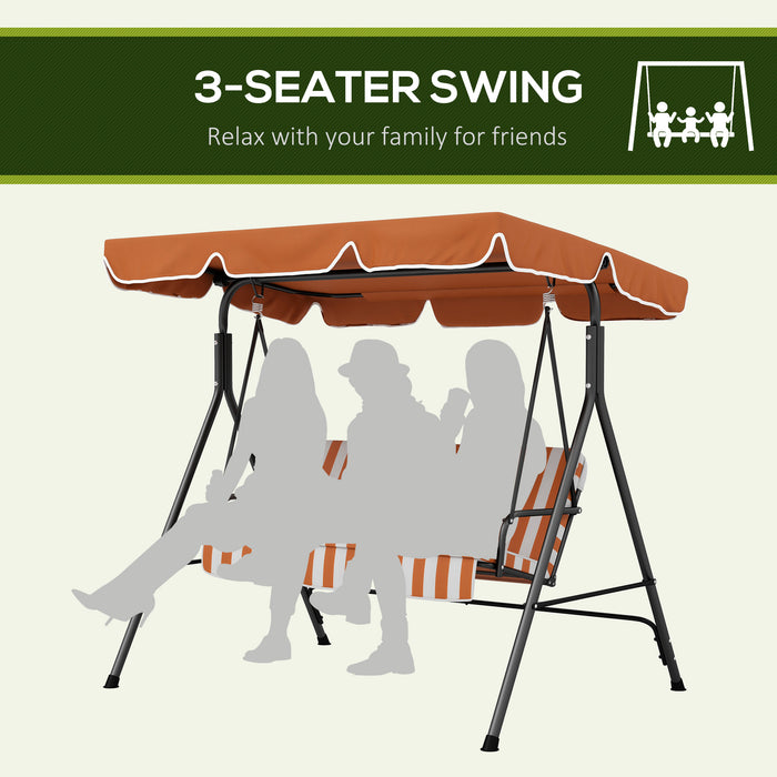 3-Seat Swing Chair with Adjustable Canopy - Comfortable Patio Garden Swing Seat, Orange - Ideal for Outdoor Relaxation and Entertaining