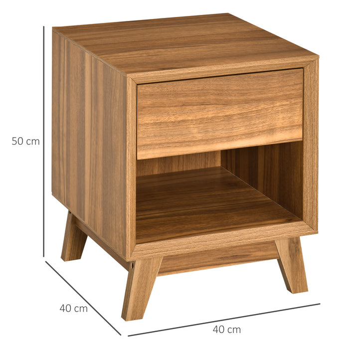 Walnut Brown Nightstand Set of 2 - Modern Bedside Table with Drawer and Shelf, Living Room End Table - Stylish Storage Solution for Bedroom and Lounge Spaces