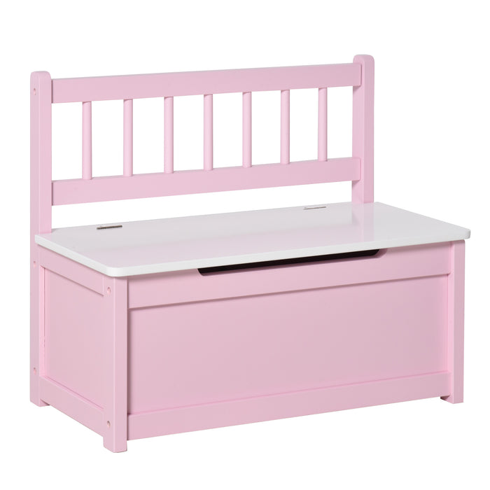 Kids' Wooden Toy Box with Seating - 2-in-1 Storage Chest and Bench with Safety Pneumatic Rod, 60x30x50cm, Pink - Ideal Space-Saving Organizer for Children's Playrooms