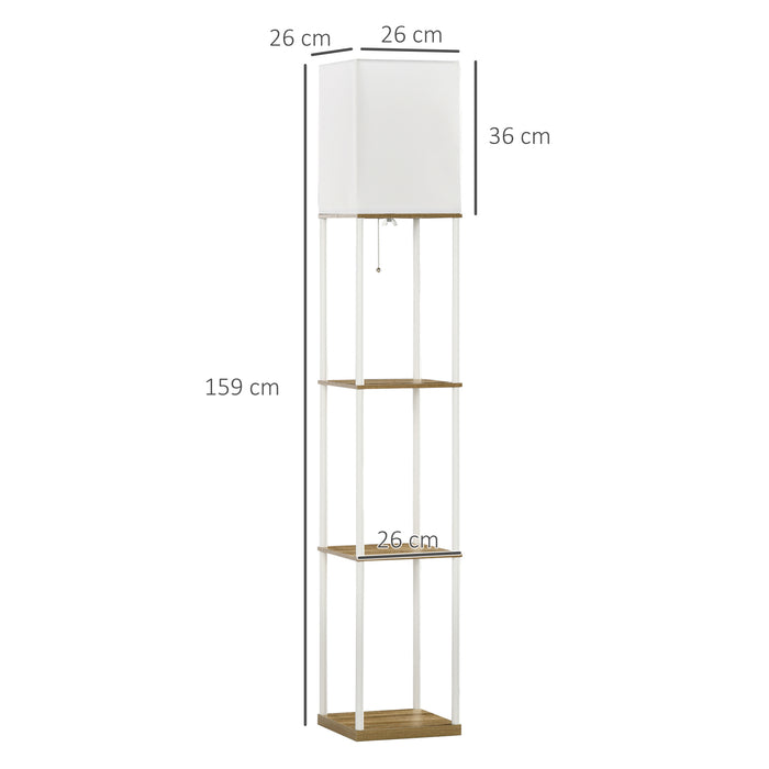 3-Tier Shelving Floor Lamp with Fabric Shade - Contemporary Standing Light Fixture with Storage and Pull Chain - Ideal for Living Room Display and Ambient Lighting