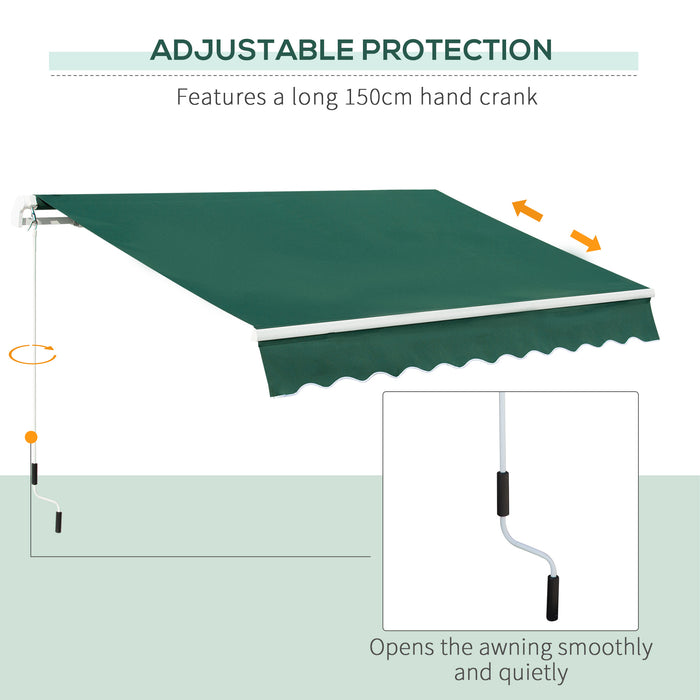 Patio Awning Canopy Shelter - Lightweight Aluminum Frame with Hand Crank, UV Blocking Garden Sun Shade - Ideal for Outdoor Leisure and Protection, 3x2m in Green