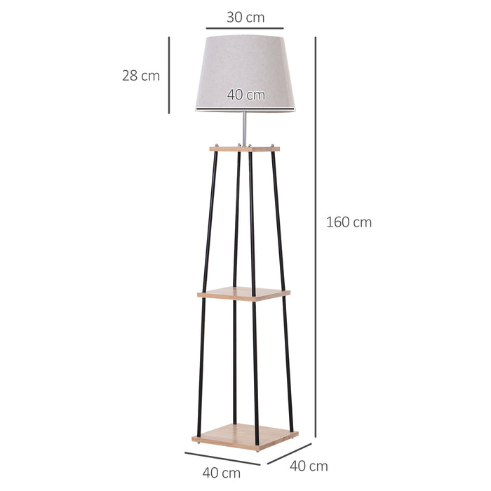 Modern Metal Tripod Floor Lamp with Shelving - E27 Lampshade, 3-Tier Storage, Foot Switch Control - Stylish Lighting & Display Solution for Contemporary Homes
