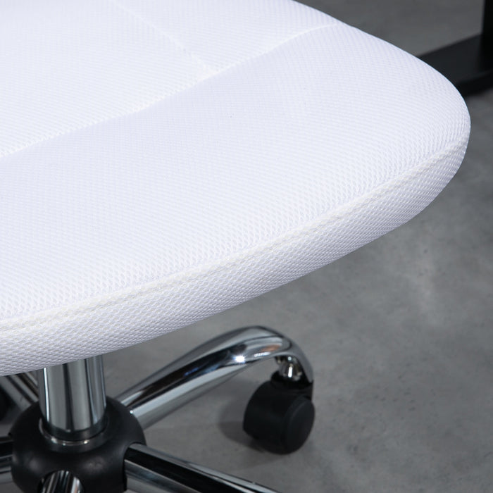 Mesh Swivel Office Chair with Adjustable Height - Armless Ergonomic Computer Desk Chair, White - Ideal for Comfortable Studying & Home Office Use