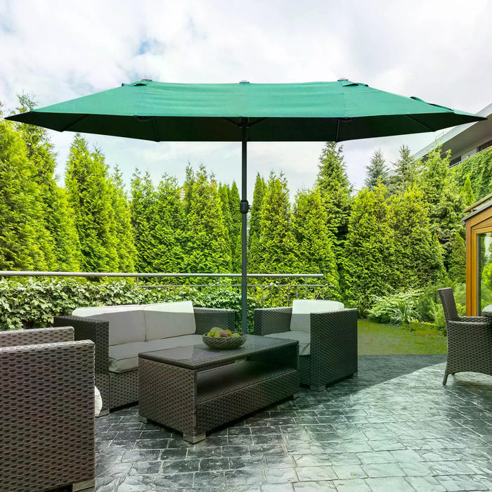 Double-Sided 4.6m Garden Parasol - Patio & Market Sun Shelter with Canopy Shade, Outdoor Use in Dark Green - Ideal for Residential and Commercial Spaces
