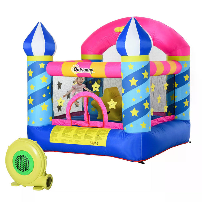 Castle Stars Inflatable Bounce House with Basketball Hoop - Sturdy Trampoline, Included Inflator, 2.25 x 2.2 x 2.15m - Fun Play Area for Kids Aged 3-12 Years