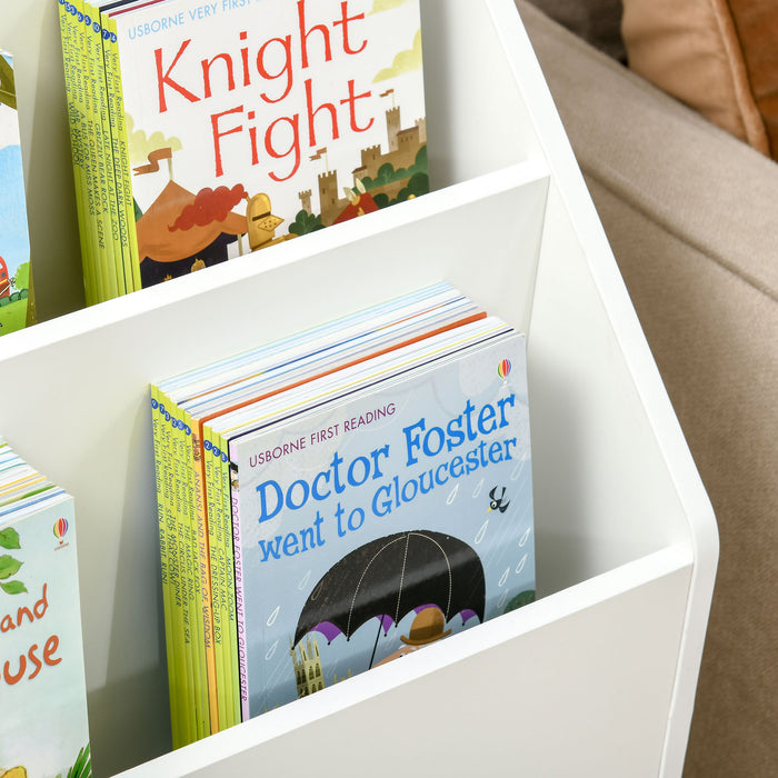 Kids Bookshelf and Toy Storage - Multifunctional Shelf with Drawer and Wheels - Ideal for Playroom Organization and Space Saving