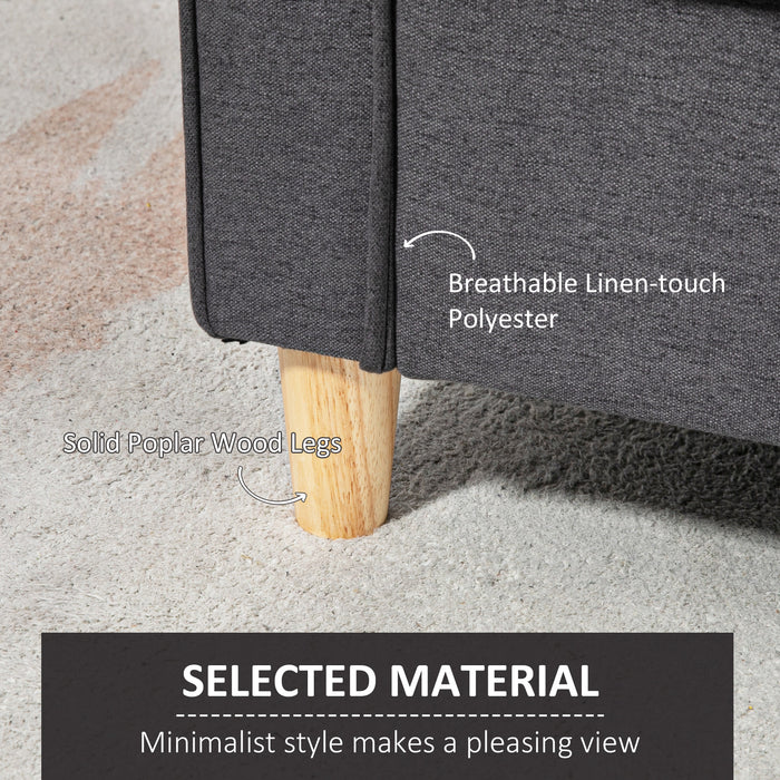 Modern 2-Seater Loveseat - Compact Dark Grey Sofa with Wood Legs and Armrests - Ideal for Small Living Spaces