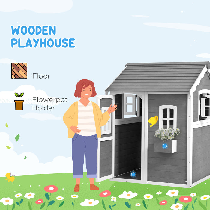 Kids Wooden Garden Playhouse - With Doors, Windows, Plant Box, and Floors - Ideal for Ages 3 to 8, Enhances Backyard Fun