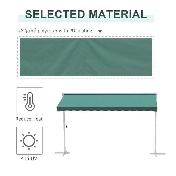 Adjustable Free-Standing Manual Awning - 2-Side Garden Canopy Shelter, 300 x 300 cm, Green/White - Ideal for Outdoor Entertainment & Sun Protection
