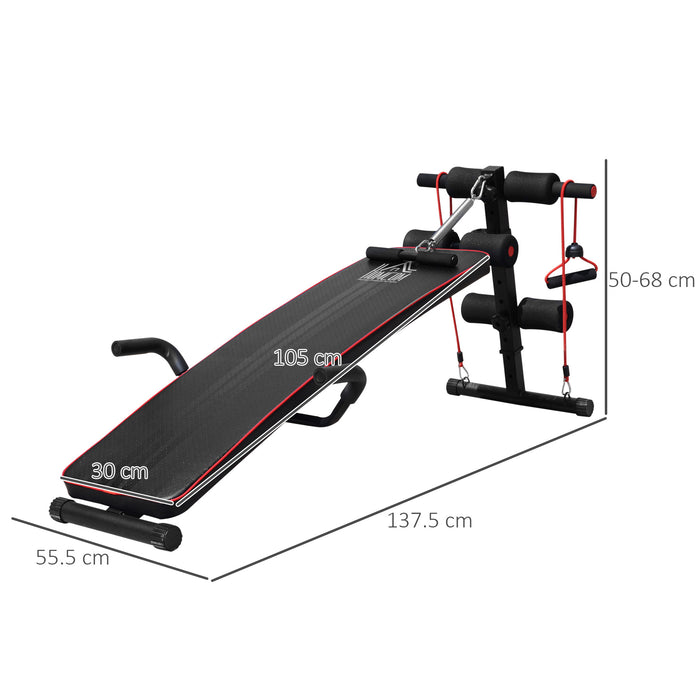 Adjustable Sit-Up Bench - Heavy-Duty Steel Construction, Black with Red Detailing - Ideal for Home Gym Fitness and Core Strength Training