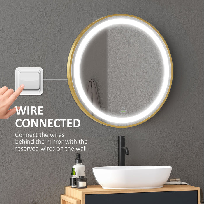 Round LED Bathroom Vanity Mirror - Dimmable, 3 Color Settings, Time Display, Memory Feature, 60cm Diameter - Modern Lighting Solution for Elegant Bathrooms