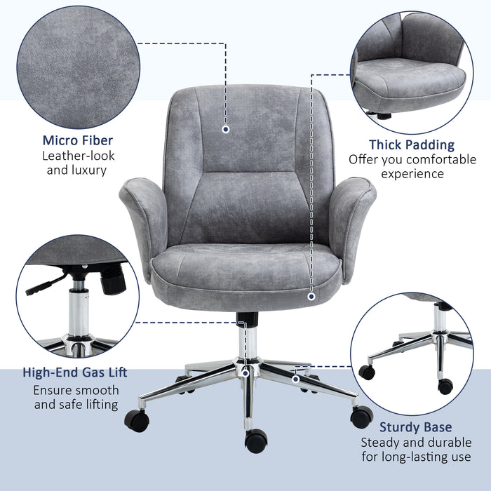 Ergonomic Mid-Back Swivel Chair - Comfortable Office and Study Furniture in Light Grey - Ideal for Home, Study, or Bedroom Use