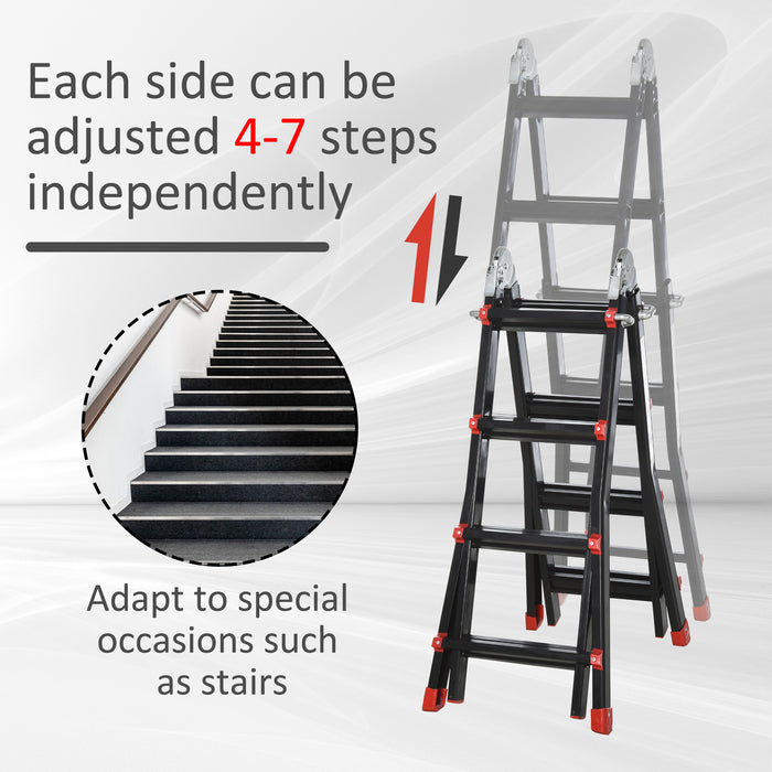 4M Aluminium Duo Ladder - Telescopic Herringbone & Multi-Purpose Design with Non-Slip Steps - Ideal for DIY, Workshop, and Home Gardening Use