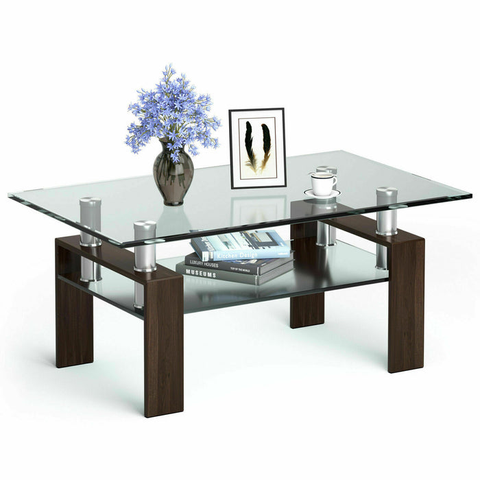 Modern Glass Furniture - Coffee Tea Table with Open Shelf - Ideal for Contemporary Home Décor