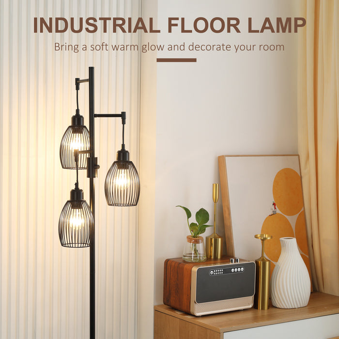 Industrial Metal Floor Lamp with 3 Dimmable Lights - Adjustable Metal Shades, Perfect for Living Room, Bedroom, Dining, Study - Stylish Lighting for Any Room