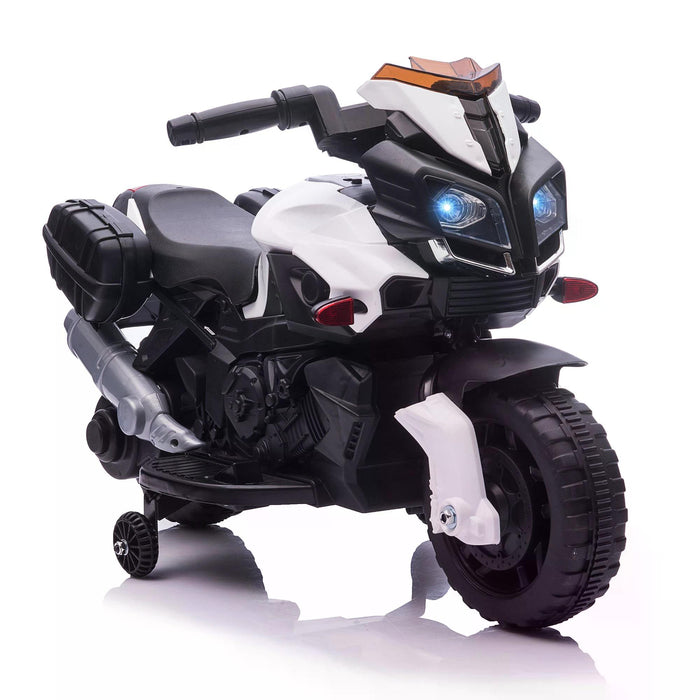 Kids Electric Pedal Motorcycle - Battery-Powered Rechargeable Ride-On with Realistic Sounds, 6V, 3 km/h Max Speed - Perfect for Girls and Boys Aged 18-48 Months, White