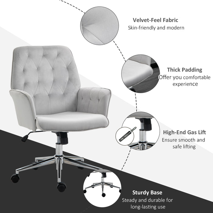 Modern Linen Swivel Computer Chair with Adjustable Armrest - Light Grey, Ergonomic Office Seating Solution - Ideal for Comfortable and Efficient Workspaces