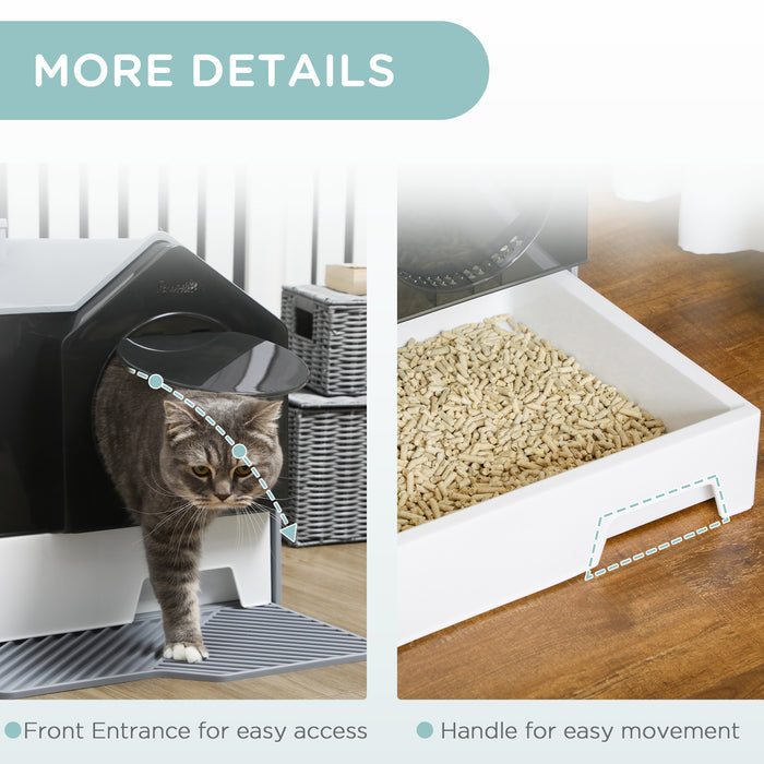 Hooded Cat Litter Box with Scoop - Drawer Pan, Hut Design & Deodorant Features, 47x45x42 cm in Grey - Easy Clean Solution for Cat Owners