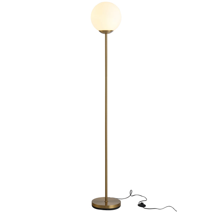 Glass Globe Floor Lamp with Metal Frame, 171cm - Unique Sphere Light with Pedal Switch, Beautiful Furnishing in Gold - Ideal for Home Offices and Living Rooms