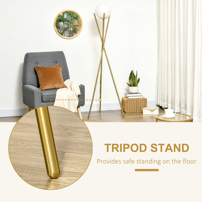 Modern Globe Lampshade Tripod Floor Lamp - E27 Base with Convenient Foot Switch - Elegant Gold and White Lighting Solution for Living Room and Bedroom