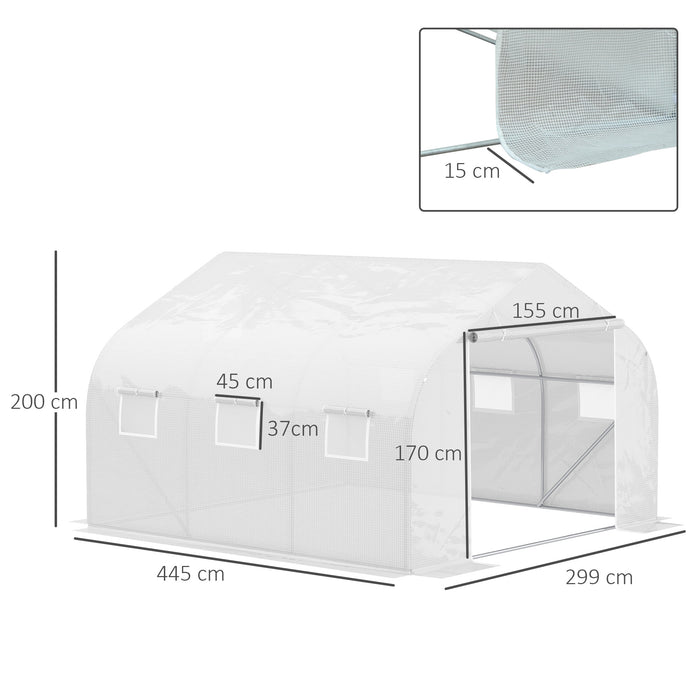 Outdoor Walk-In Tunnel Greenhouse - PE Replacement Cover, Roll-Up Door, 6 Ventilated Windows - Spacious 4.5 x 3 x 2m Growhouse for Garden Enthusiasts
