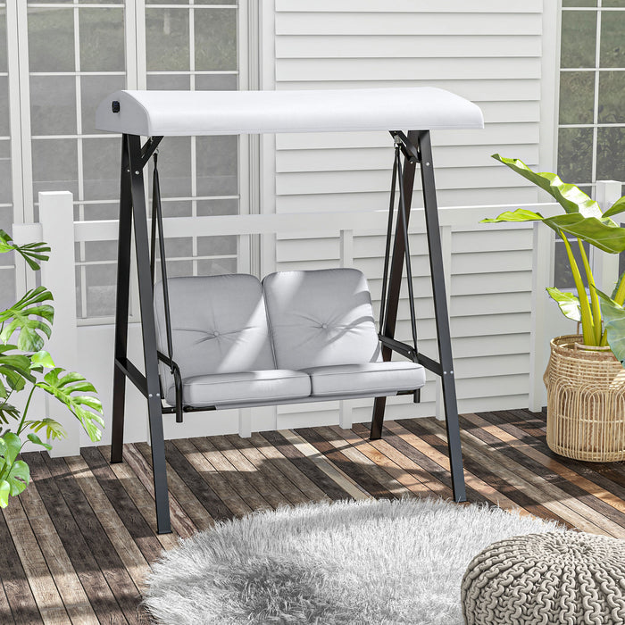 2-Seater Garden Swing Chair with Adjustable Canopy - Steel Frame Outdoor Hammock Bench, Light Grey - Ideal for Patio Relaxation and Comfort