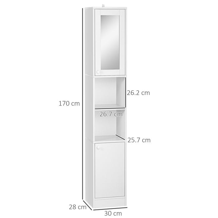 Slimline Freestanding Bathroom Cabinet with Mirror - Tall Storage Unit with Adjustable Shelving - Space-Saving Organizer for Narrow Spaces