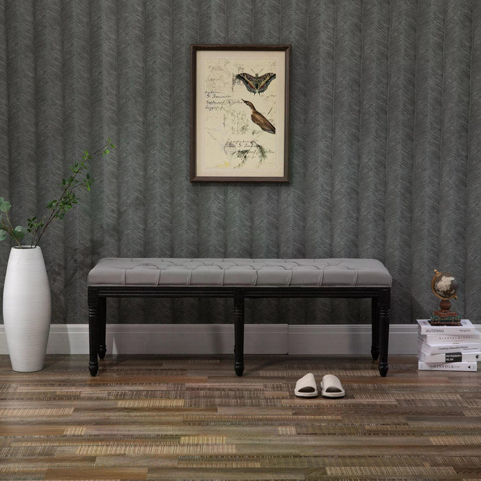 Velvet Upholstered Tufted Bench - Comfy Fabric Bed End, Accent Lounge & Window Seat - Ideal for Living Room, Bedroom, Hallway in Elegant Grey