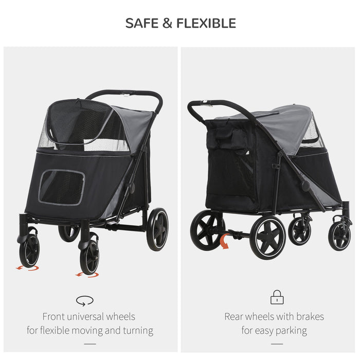 Foldable Dog Stroller with One-Click Setup - Universal Wheels & Built-In Shock Absorber for Smooth Ride - Ideal for Medium and Large Canines, Grey