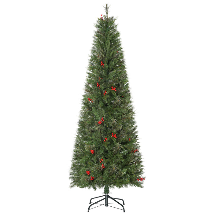 Slim Artificial Christmas Tree with Lifelike Foliage - Red Berry Accents & Hassle-Free Auto Open Design - Perfect for Festive Holiday Decor