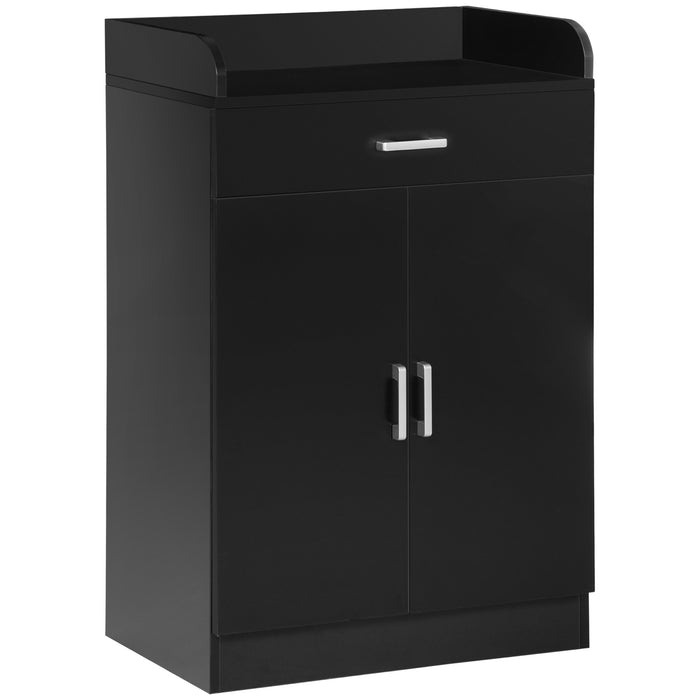Modern Black Storage Cabinet - Compact Floor Unit with Drawer & Adjustable Shelving for Kitchen or Living Space - Space-Saving Organizer for Home Essentials
