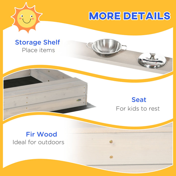 Wooden Sandbox with Canopy for Kids - Includes Seat & Storage, Kitchen Playset Accessories - Ideal for 3-7 Year Olds Outdoor Fun & Creativity