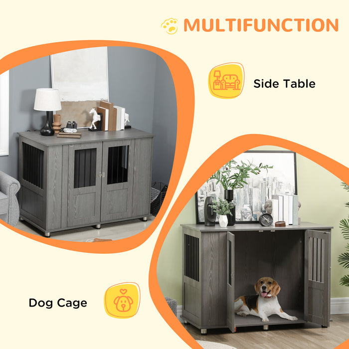 Extra Large Dog Crate End Table - Indoor Pet Kennel with Magnetic Door, Grey, 116x60x87cm - Stylish Furniture for Large Dogs & Home Decor
