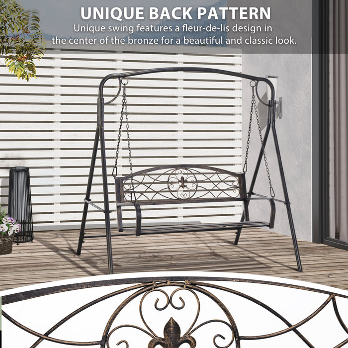 2-Seater Metal Garden Swing Chair - Modern Outdoor Sling Bench in Black - Elegant Seating for Patio or Yard