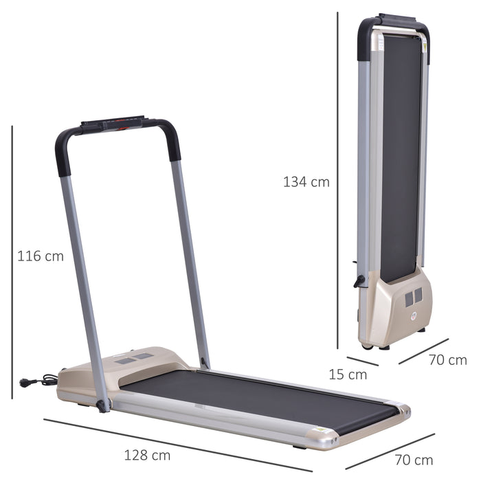 Compact Foldable Electric Treadmill with Wheels - 1-10km/h Speed Range, LCD Display & Device Holder - Convenient Home Fitness with Safety Features