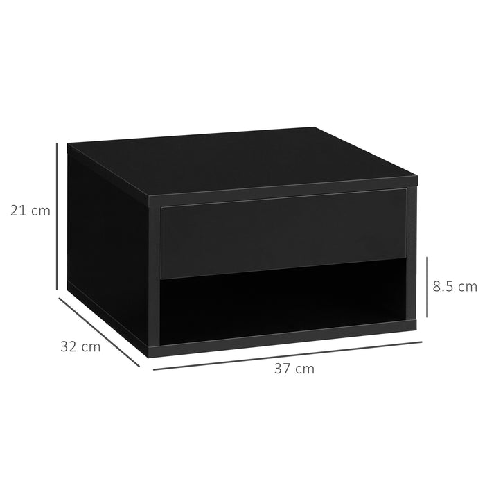 Wall Mounted Nightstand with Drawer - 2 Pieces Space-Saving Bedside Table, 37x32x21cm, High Gloss Black - Ideal for Bedroom Organization and Style