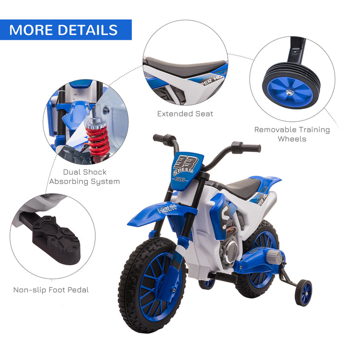 Kids Electric Motorbike - 12V Ride-On Motorcycle with Training Wheels, Blue - Perfect for 3-5-Year-Old Children