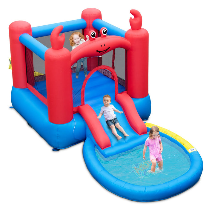 Crab Sea Adventure Inflatable Park - Red Water Slide and Splash Pools with Crab Theme - Ideal for Kids' Outdoor Summer Fun