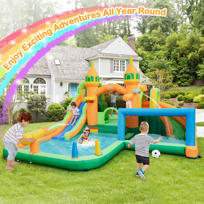 Water Park Playset for Kids - Featuring Long Slides, Splash Pools, and Climbing Wall, Ideal for Yard and Lawn - Perfect for Outdoor Summer Fun Without Need for a Blower