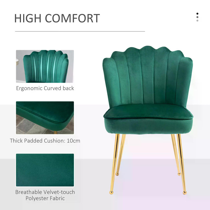 Velvet-Feel Luxe Accent Chair - Glamorous Vanity Makeup Seating with Metal Legs & Comfort Padding - Stylish Bedroom or Lounge Chair in Green