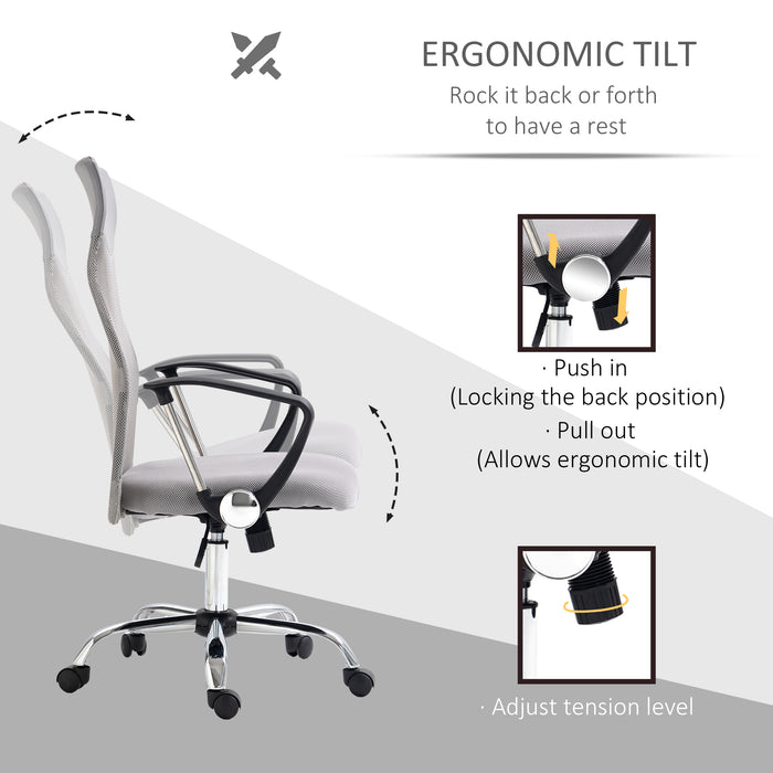 Ergonomic Mesh Office Chair with Adjustable Height and Tilt - Light Grey Comfort Seating Solution - Ideal for Home and Office Use